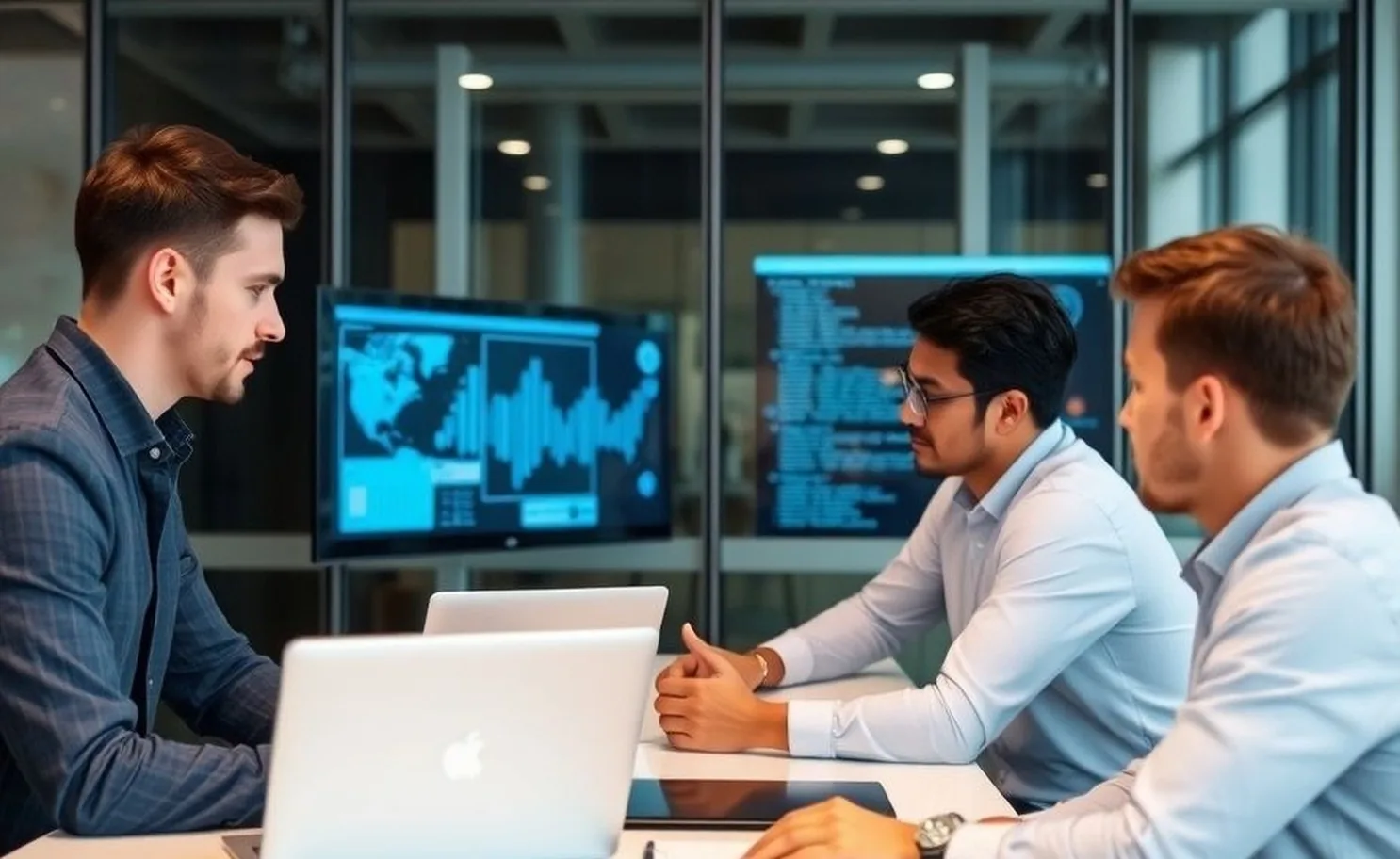 Software business development consulting team meeting